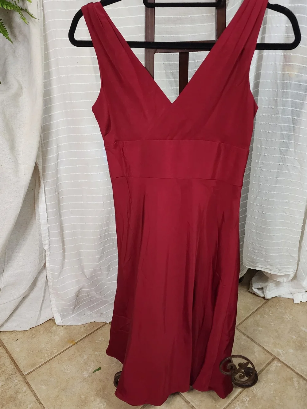 J. Crew Burgundy Silk V-Neck Cocktail Party Midi Dress